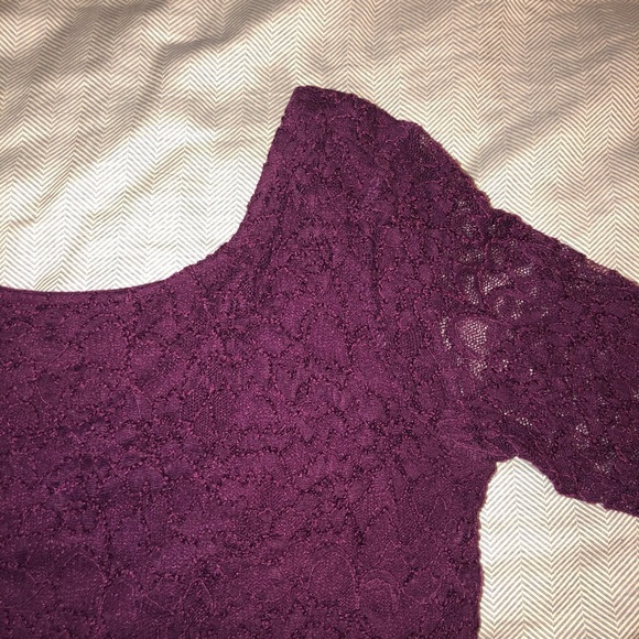 Plum Lace Long Sleeve Tee with Dugout Back - Picture 2 of 2